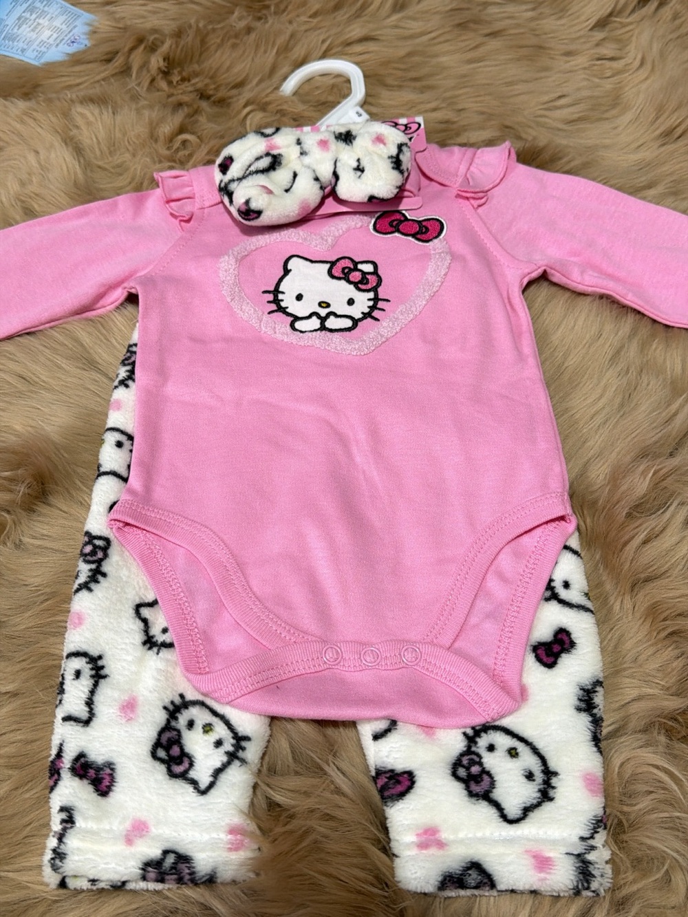 Hello Kitty Pink Long-Sleeve Baby One-Piece with Printed Pants